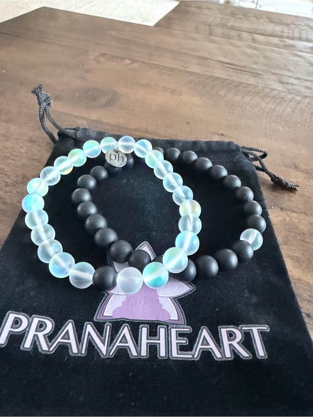 Prana Black & Opalescent Stretch Bead Bracelet Duo